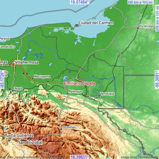 Topographic map of Emiliano Zapata