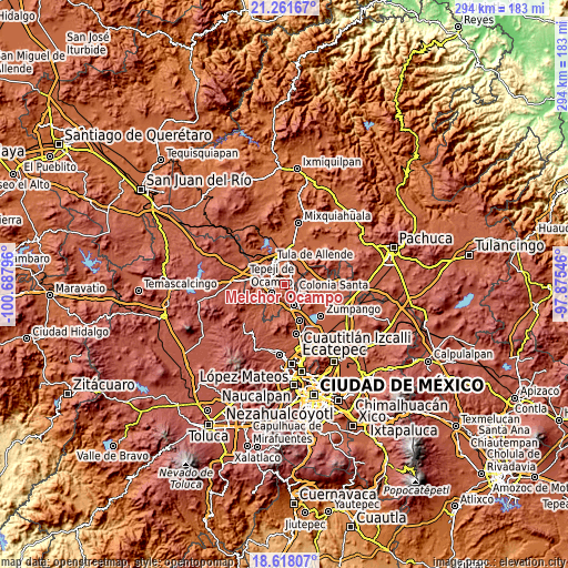 Topographic map of Melchor Ocampo