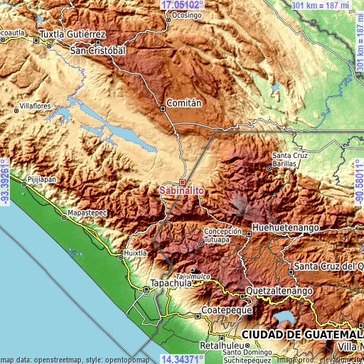 Topographic map of Sabinalito