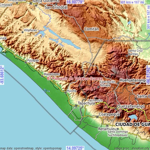 Topographic map of El Porvenir de Velasco Suárez