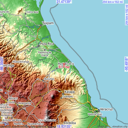 Topographic map of El Pital