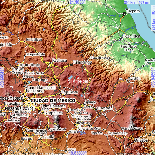 Topographic map of El Paredón