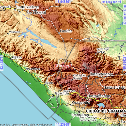 Topographic map of El Pacayal