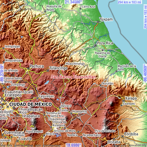 Topographic map of San Marcos Eloxochitlán