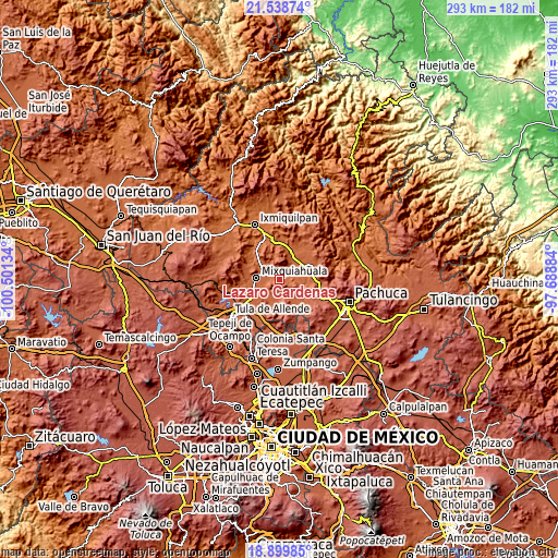 Topographic map of Lázaro Cárdenas