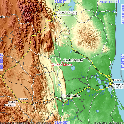 Topographic map of Ciudad Mante