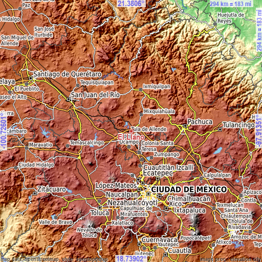 Topographic map of El Llano