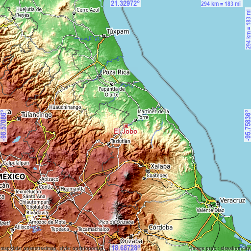 Topographic map of El Jobo