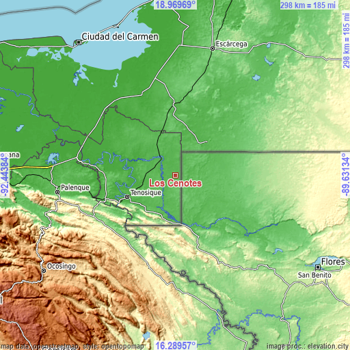 Topographic map of Los Cenotes