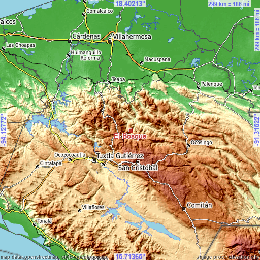 Topographic map of El Bosque