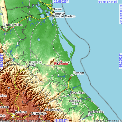 Topographic map of El Anono