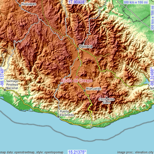 Topographic map of Ejutla de Crespo