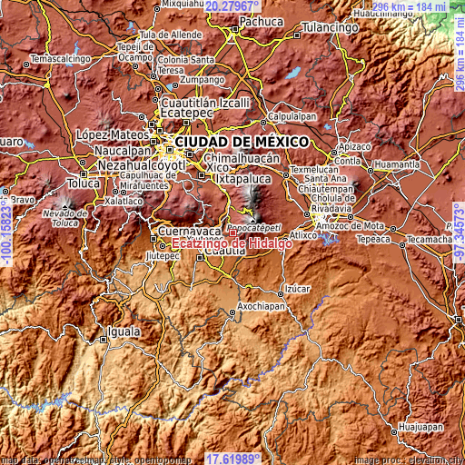 Topographic map of Ecatzingo de Hidalgo