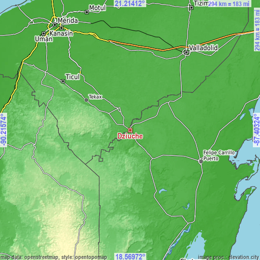 Topographic map of Dziuche
