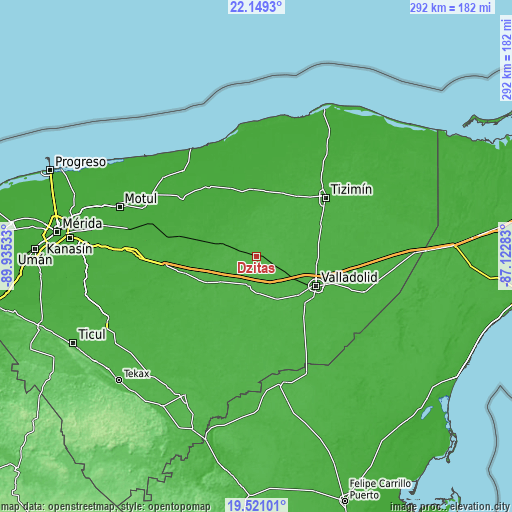 Topographic map of Dzitás