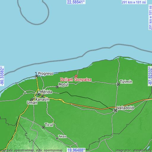 Topographic map of Dzilam González