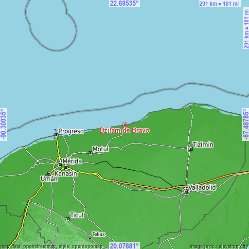 Topographic map of Dzilam de Bravo