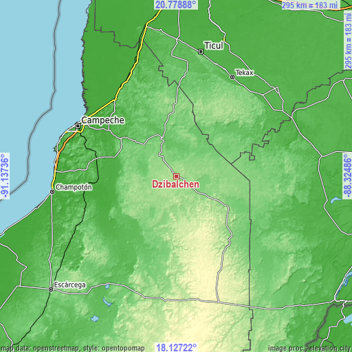 Topographic map of Dzibalchén