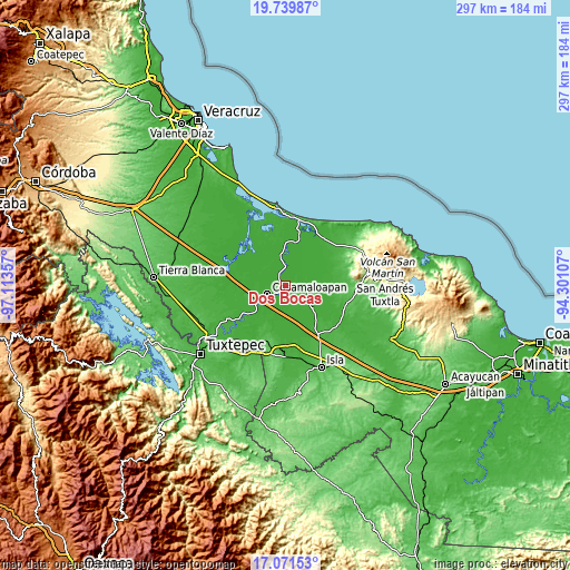 Topographic map of Dos Bocas