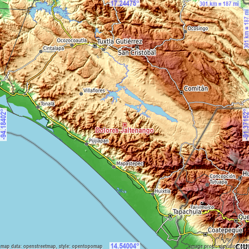 Topographic map of Dolores Jaltenango