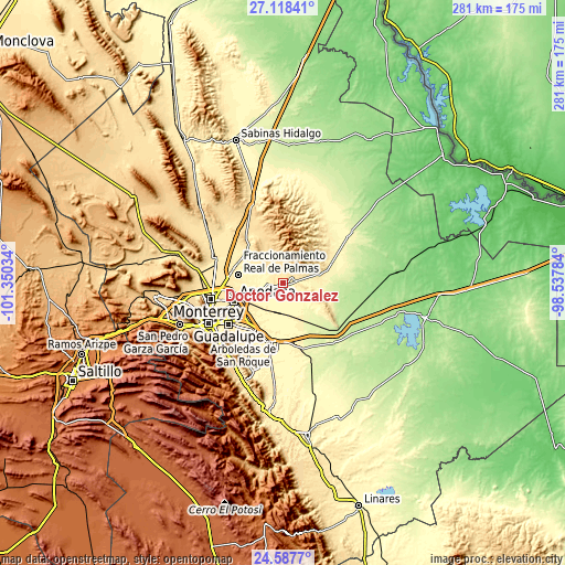 Topographic map of Doctor González