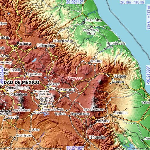 Topographic map of Cuyoaco