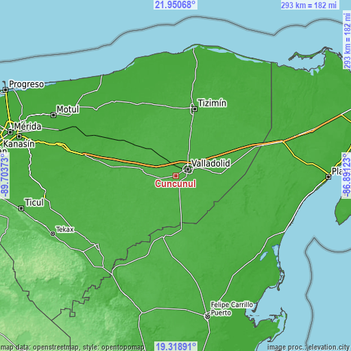 Topographic map of Cuncunul