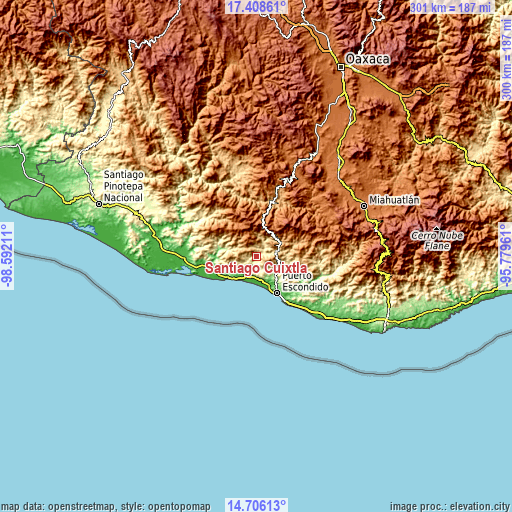 Topographic map of Santiago Cuixtla