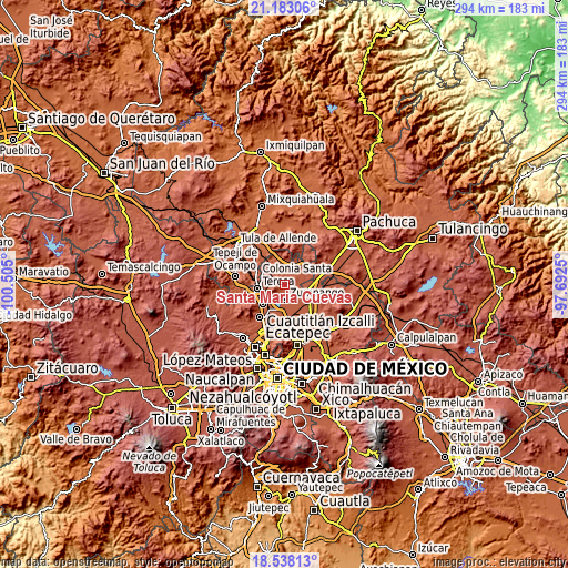 Topographic map of Santa María Cuevas