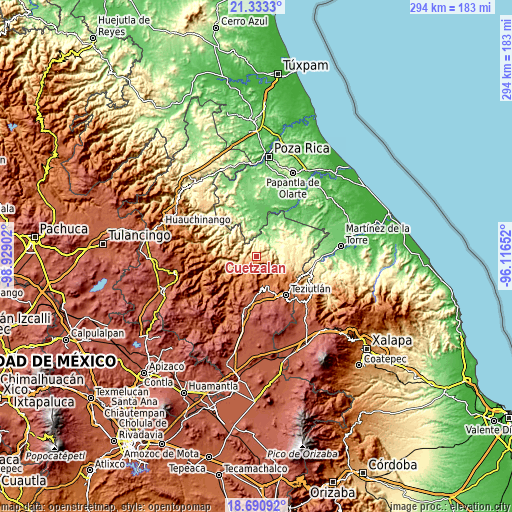 Topographic map of Cuetzalan