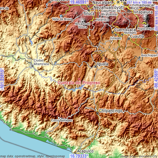 Topographic map of Cuetzala del Progreso