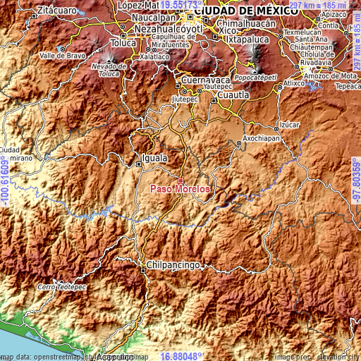 Topographic map of Paso Morelos
