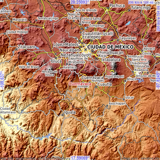 Topographic map of Cuernavaca
