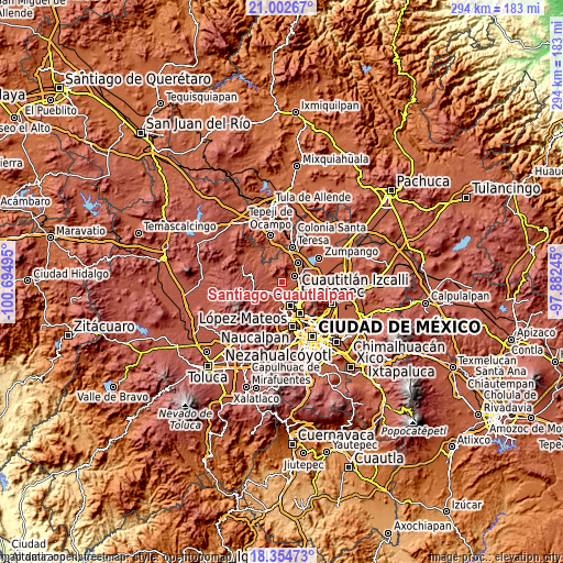Topographic map of Santiago Cuautlalpan