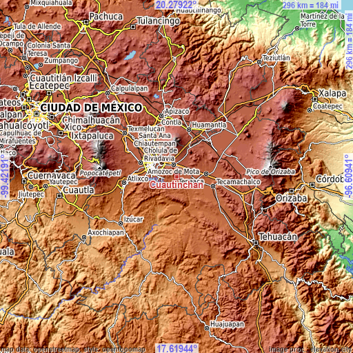 Topographic map of Cuautinchán