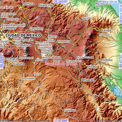 Topographic map of Cuapiaxtla de Madero