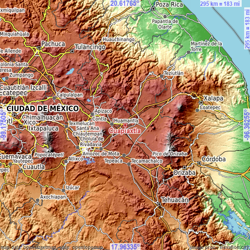 Topographic map of Cuapiaxtla