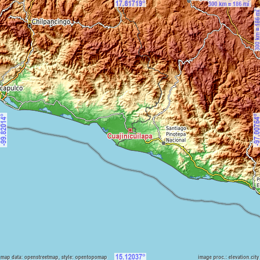 Topographic map of Cuajinicuilapa