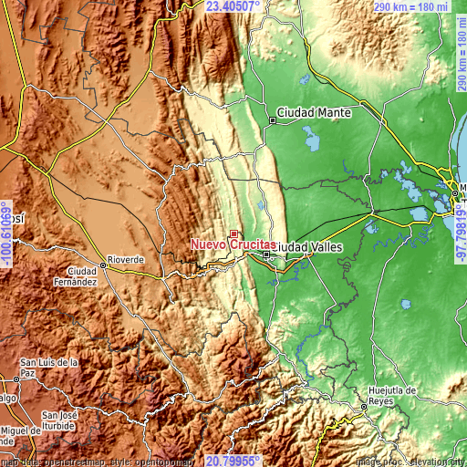 Topographic map of Nuevo Crucitas