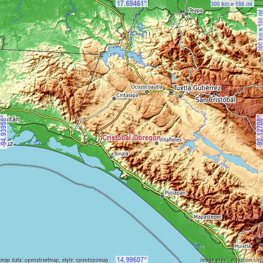 Topographic map of Cristóbal Obregón