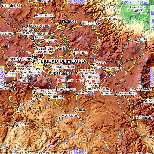 Topographic map of San Luis Coyotzingo