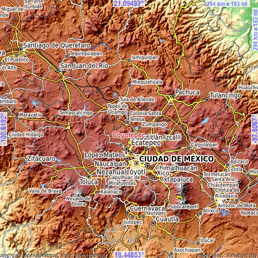 Topographic map of Coyotepec