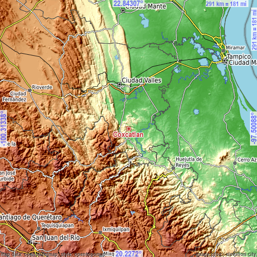 Topographic map of Coxcatlán