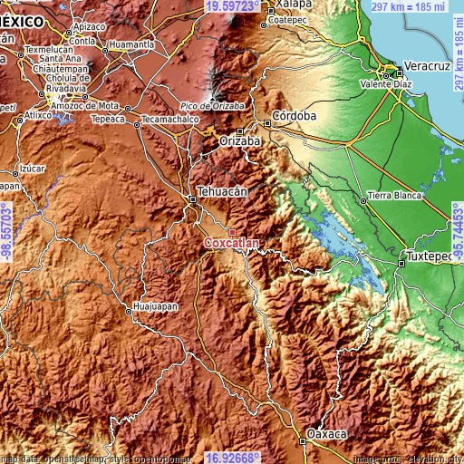 Topographic map of Coxcatlán