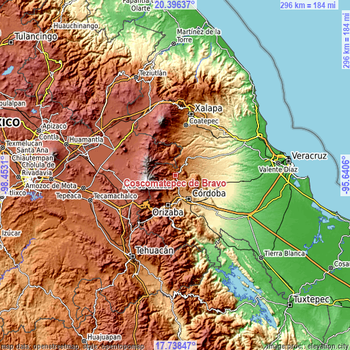 Topographic map of Coscomatepec de Bravo