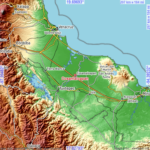 Topographic map of Cosamaloapan