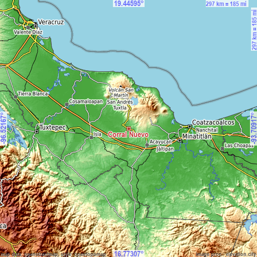 Topographic map of Corral Nuevo