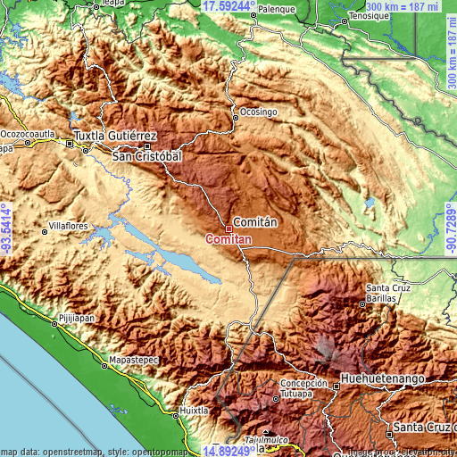 Topographic map of Comitán