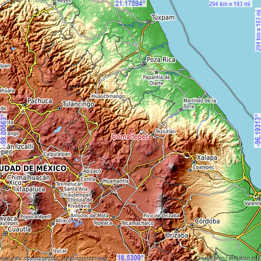 Topographic map of Comaltepec