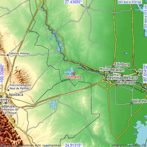 Topographic map of Comales
